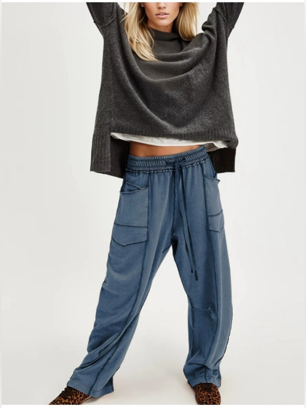 Lentta Womens Baggy Barrel Wide Leg Drawstring Sweatpants- XL